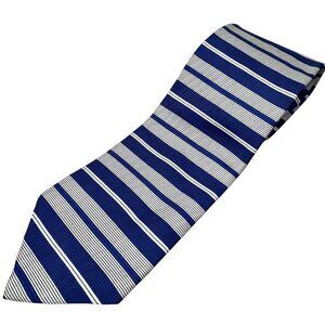 Vintage 90s USA Parallel Lines Basic Elements Blue White Tie Men’s 57” Silk EUC